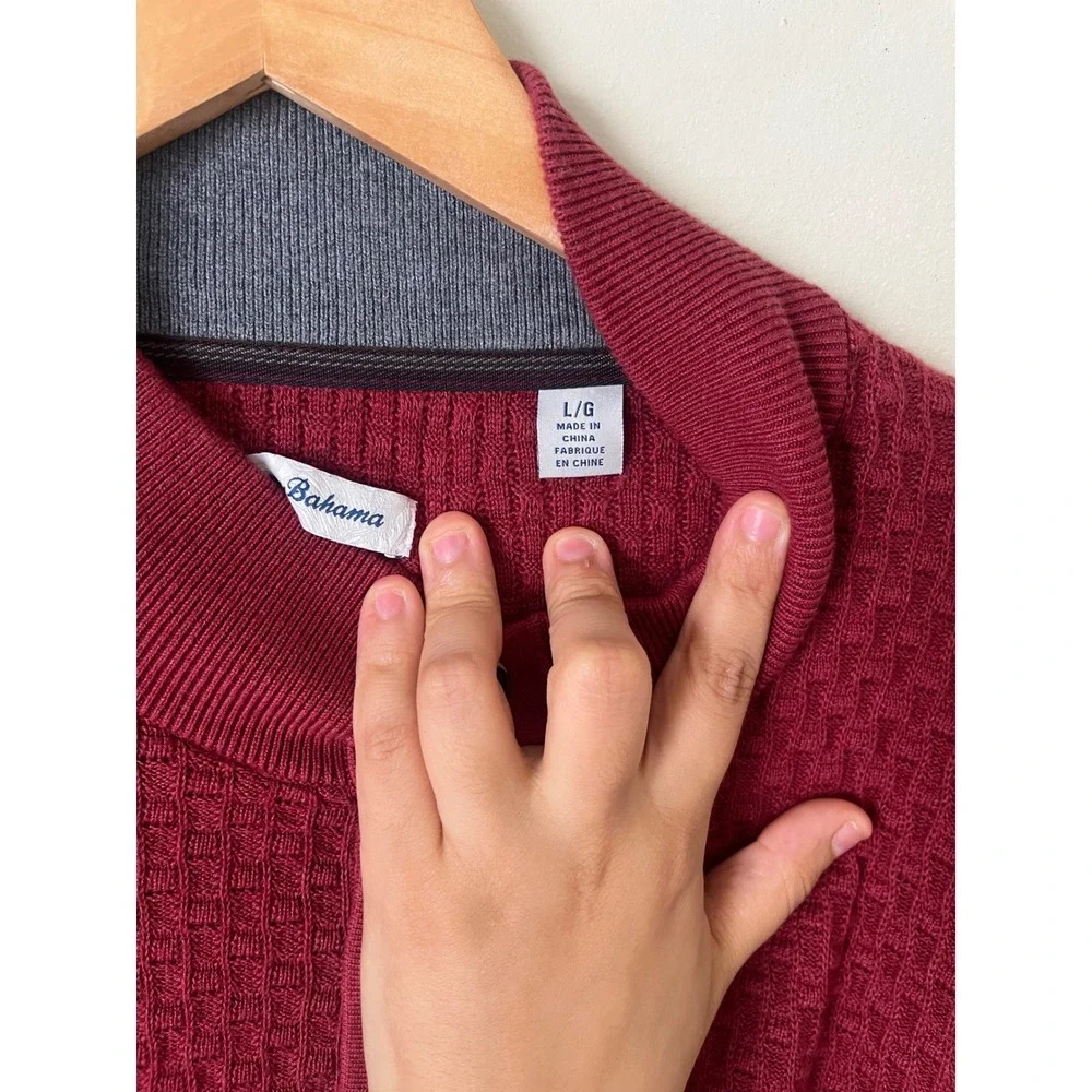 Tommy Bahama Mens Large Burgundy Red Mock Neck Button Sweater  Preppy academia